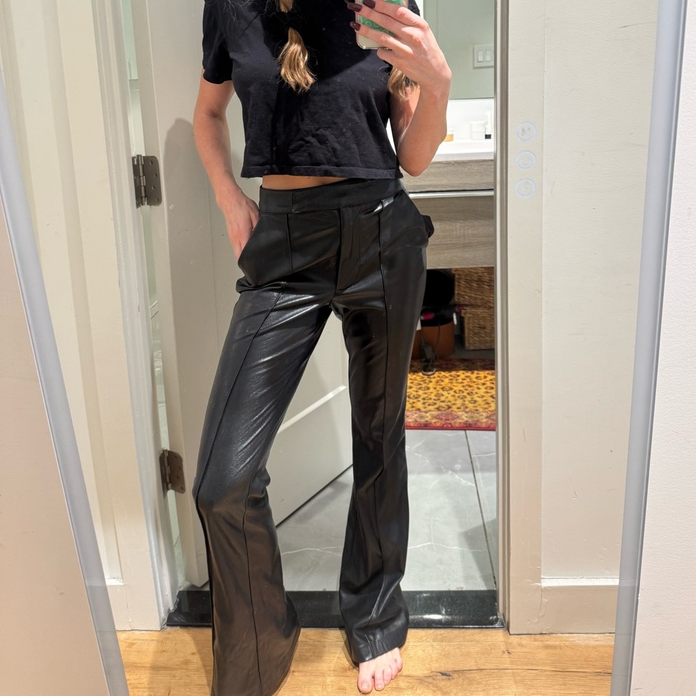 Black Leather High Waisted Flare Pants NWT
